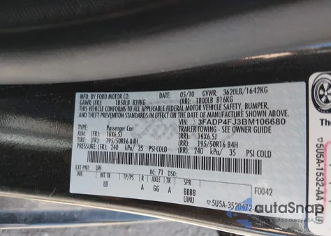 2011 Ford Fiesta Ses from USA, damaged, VIN 3FADP4FJ3BM106680